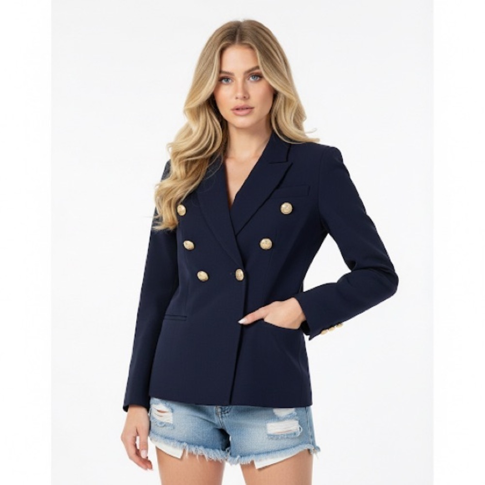 Double Breast Navy Women's Blazer with Gold Buttons Size S
